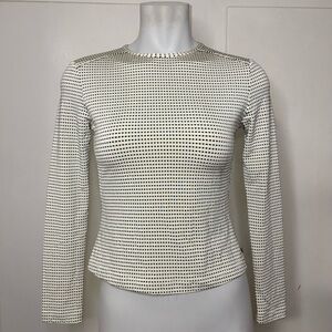 Vintage 90s Dekoz White Black Polka Dot Tight Fit Long Sleeve Crewneck Top